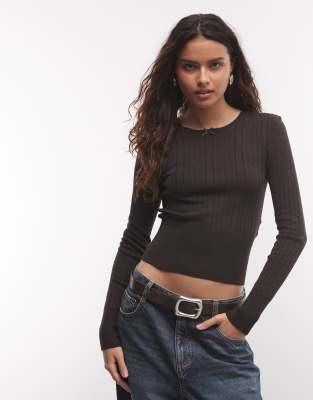 Monki Bow Knit Sweater In Brown