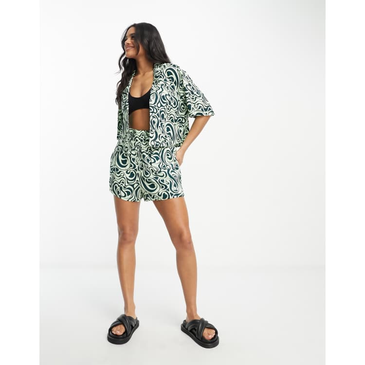 Monki boxy beach shirt in mint heart swirl - part of a set