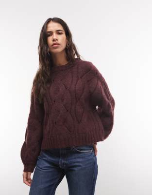 Monki Boxy Cable Knit Sweater In Red