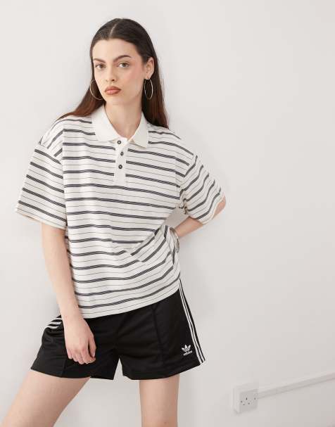 Monki boxy fit polo shirt in white and black stripe