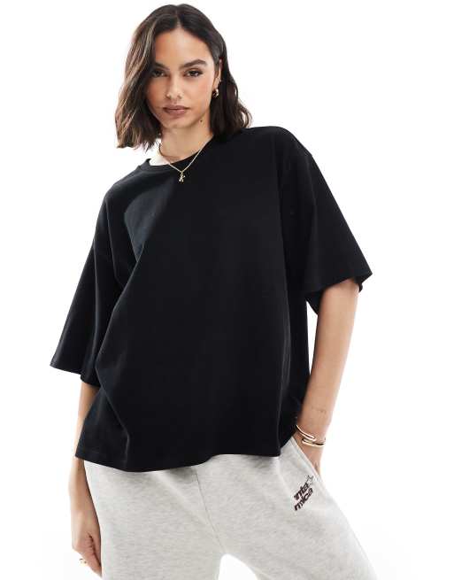 Monki boxy heavy t-shirt in black