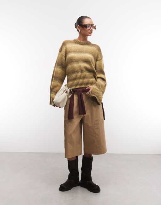 Monki boxy jumper with faded stripe in green stripe, 2 of 4
