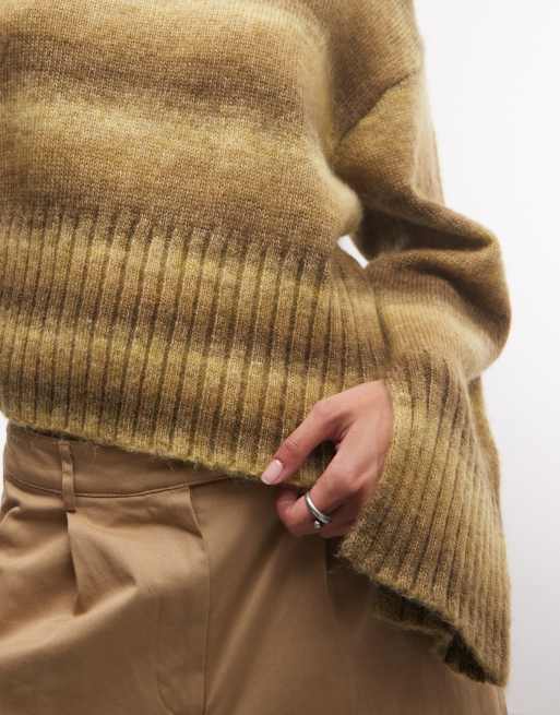 Monki boxy jumper with faded stripe in green stripe, 3 of 4