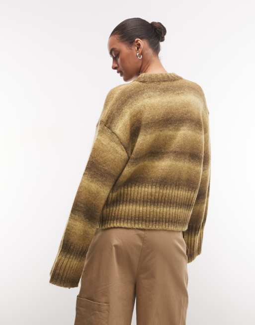 Monki boxy jumper with faded stripe in green stripe, 4 of 4