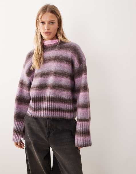 Monki boxy jumper with faded stripe in pink