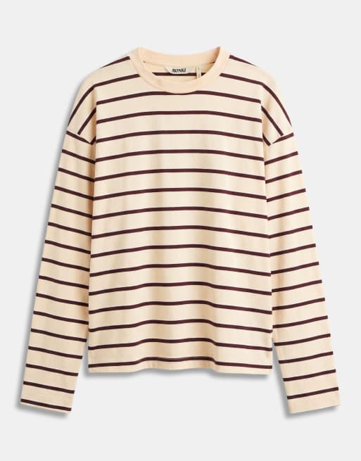 Monki boxy langærmet top i gul og burgundy, 5 af 8