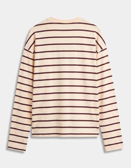 Monki boxy langærmet top i gul og burgundy, 6 af 8