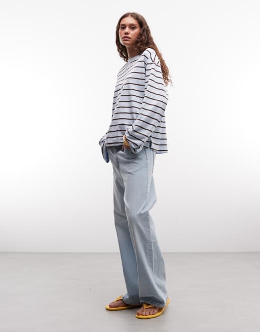 Monki boxy long sleeve top in blue stripe, 3 of 4