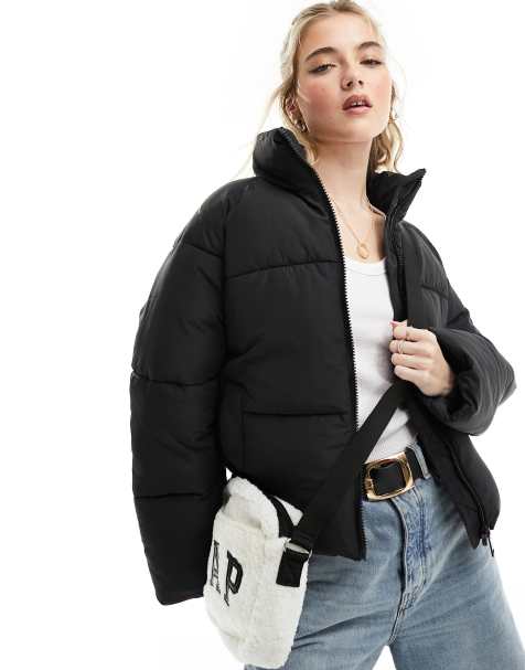 Monki boxy padded jacket in black