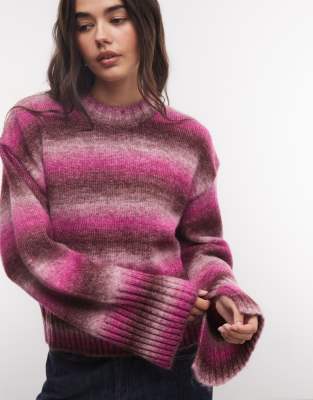 Monki Boxy Sweater With Faded Stripe In Red