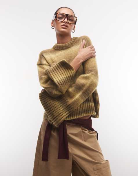 Monki boxy sweater with faded stripe in green stripe - view 1