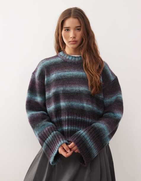 Monki boxy sweater with faded stripes in blue - view 1