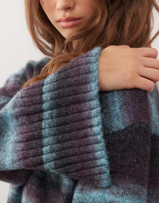 Monki boxy sweater with faded stripes in blue, 2 of 4