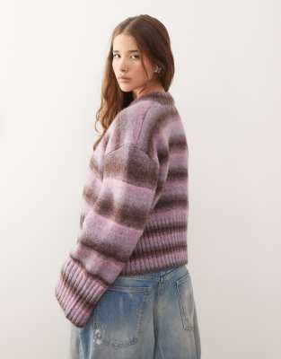 Monki Boxy Sweater With Faded Stripes In Pink