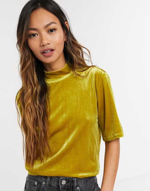 Yellow sales velvet shirt