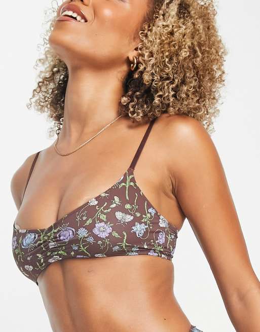 Monki - Bralette van katoen met bloemenprint in bruin, 3 van 4