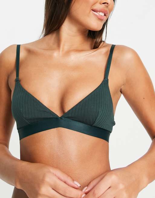 Monki - Brassière a triangolo verde scuro in cotone - DGREEN