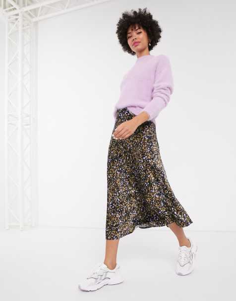 Monki – Braun gepunkteter Satin-Midirock