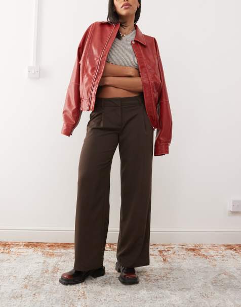 Monki low waist tailored trousers in brown