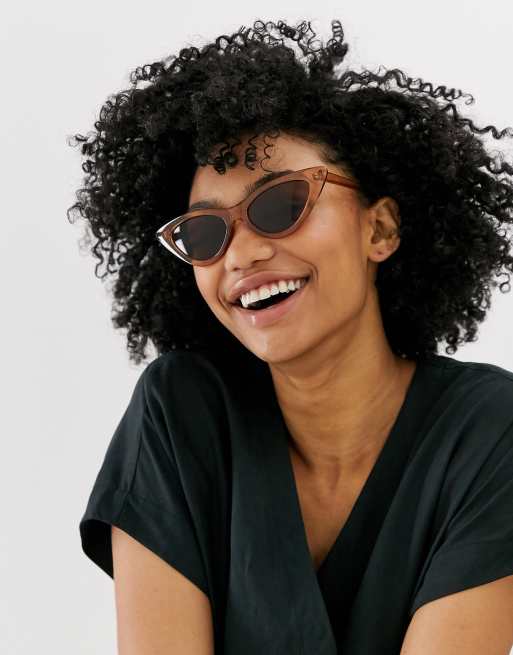 Monki – Brązowe przezroczyste okulary przeciwsłoneczne w stylu kocie oczy, 3 z 4