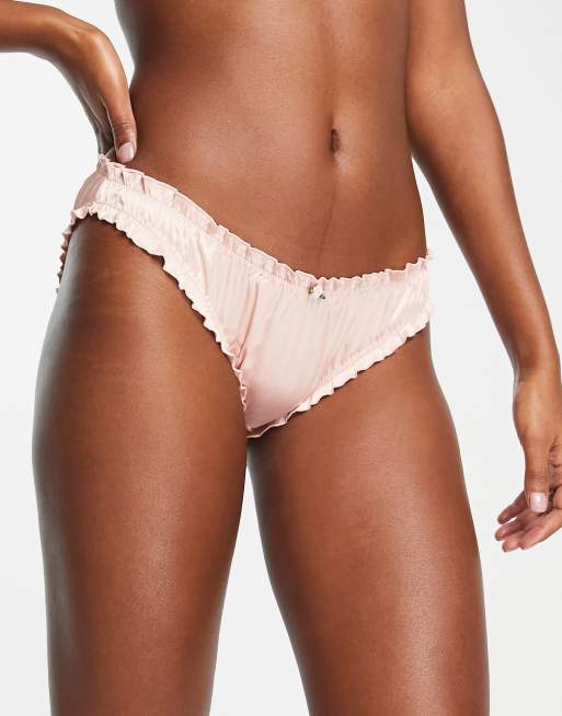 Monki - Briefs med rynker i støvet lyserød satin