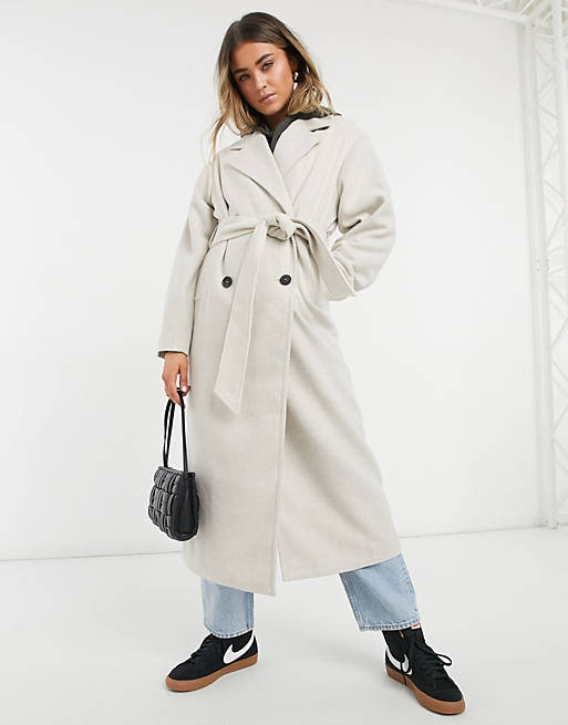Coats & Jackets Monki Brix oversized coat with belt in beige 