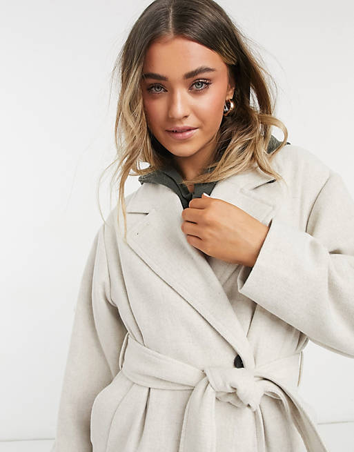 Coats & Jackets Monki Brix oversized coat with belt in beige 