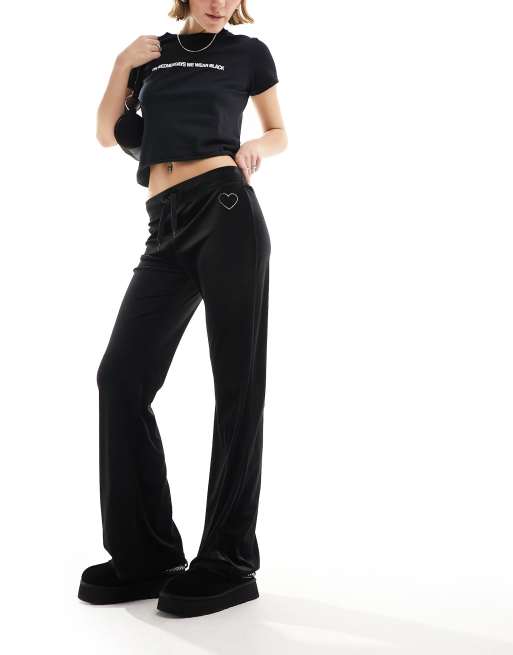 Monki - Broek met trekkoord op de taille in zwart fluweel