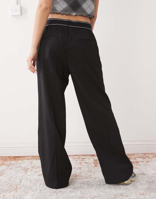 Monki - Broek met wijde pijpen en boxer-tailleband in zwart, 3 van 5