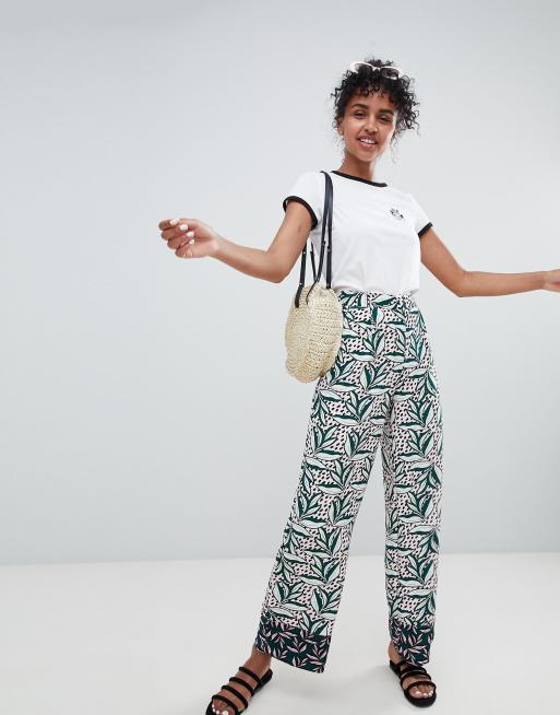 Monki - Broek met wijde pijpen en contrasterende print (deel van combi-set)