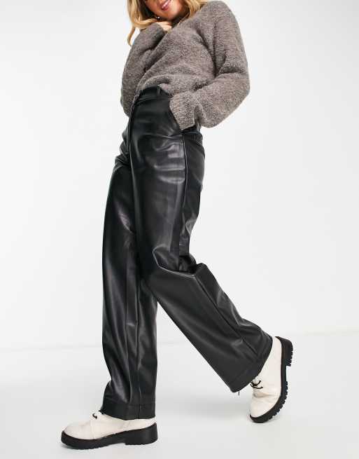 Monki - Broek van PU met rechte pijpen in zwart