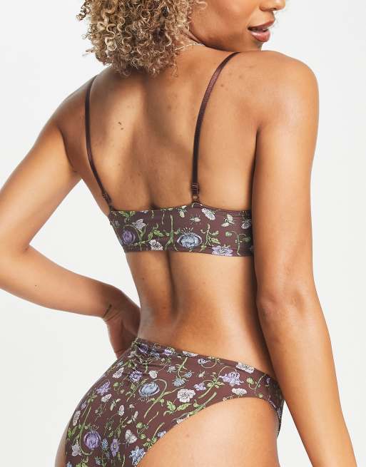 Monki - Brun bralette med blomstermønster i bomuld, 2 af 4