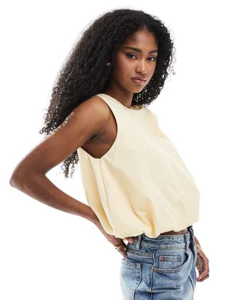 Monki bubble top in butter yellow - view 1