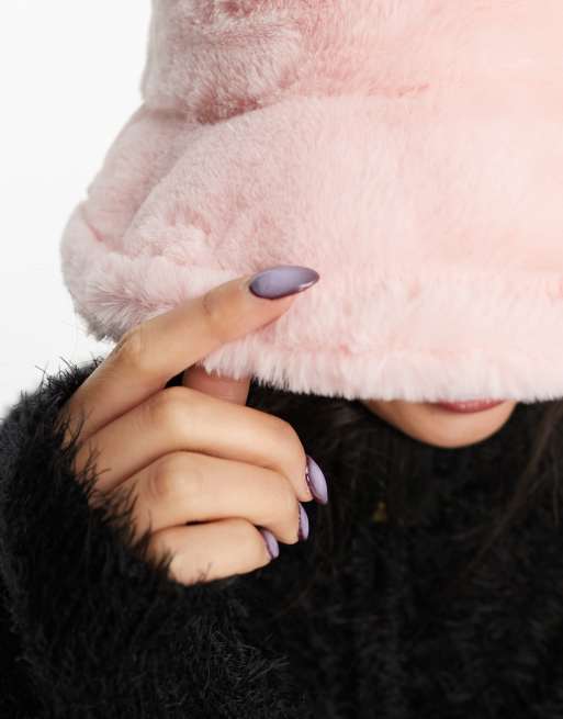 Monki - Bucket hat van imitatiebont in roze, 3 van 4