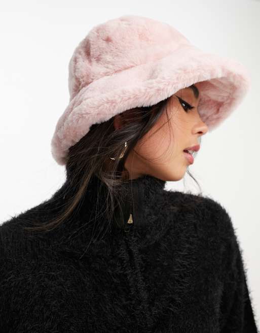 Monki - Bucket hat van imitatiebont in roze, 4 van 4