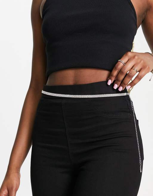 Monki - Buikketting met strassteentjes in zilver
