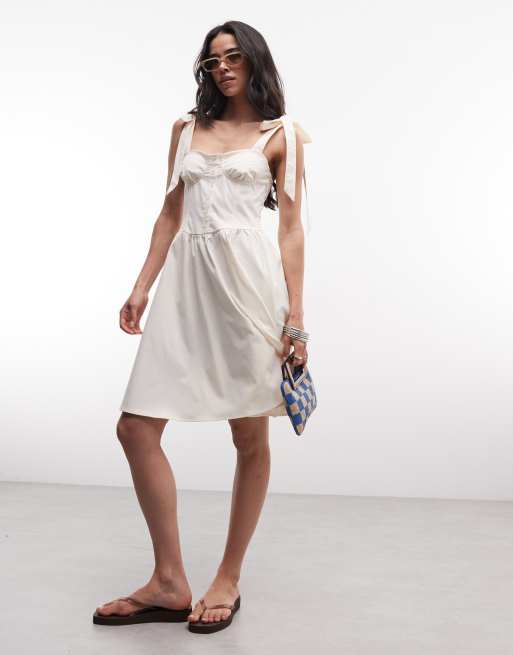 Monki bustier detail knee length dress in white, 2 of 4