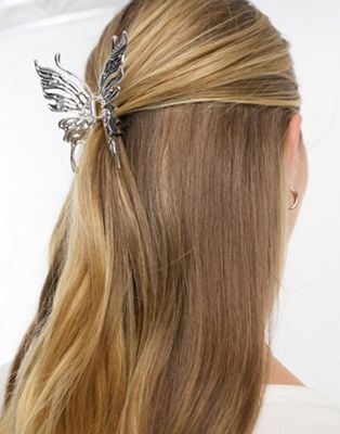 Monki butterfly hair claw clip in silver