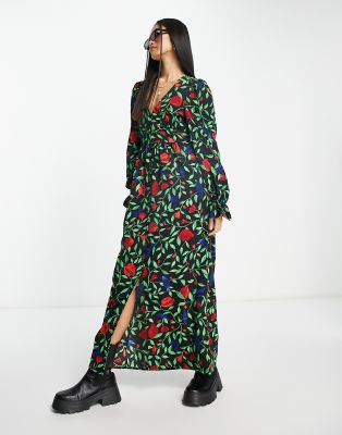monki button down v neck long sleeve dress in multi