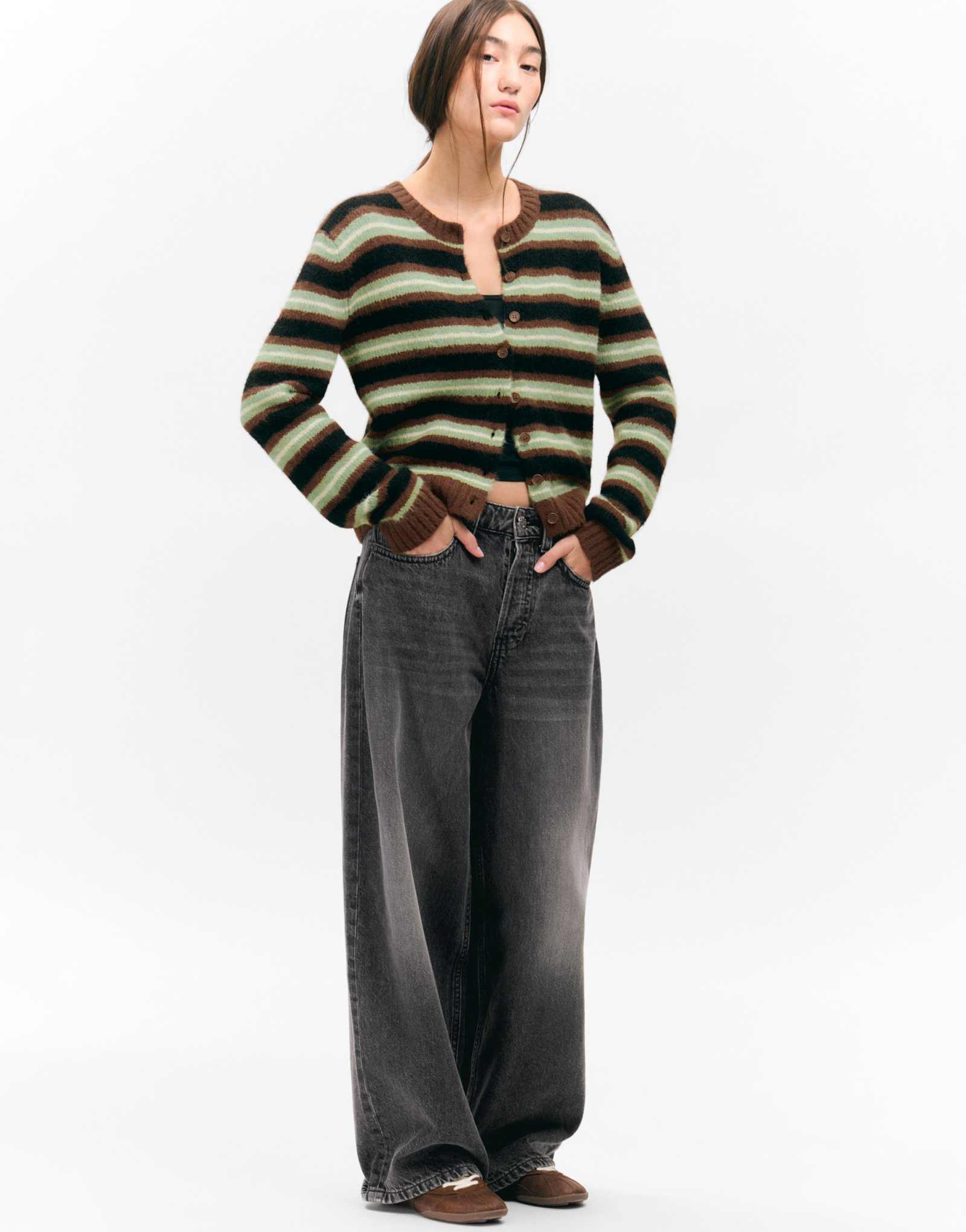 Кардиган Monki с пуговицами спереди в зеленую полоску