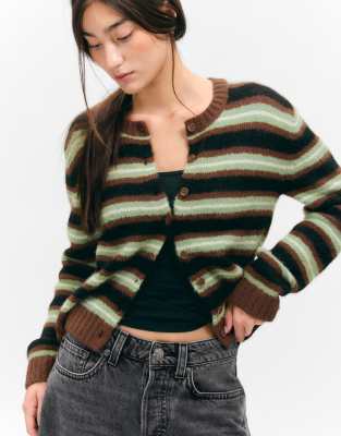 Monki Button Front Cardigan In Multi