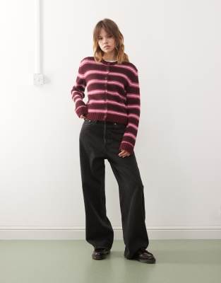Monki Button Front Cardigan In Multi