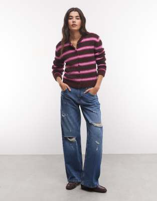 Monki Button Front Compact Cardigan In Multi