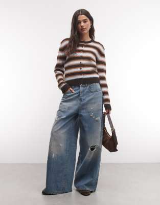 Monki Button Front Compact Cardigan In Multi