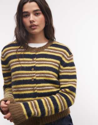 Monki Button Front Compact Cardigan In Brown