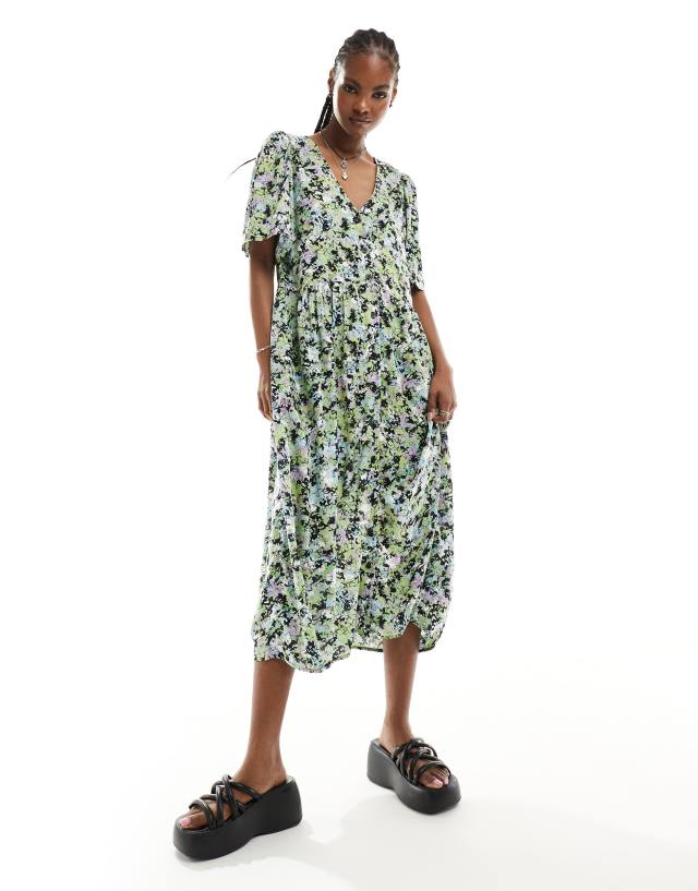 Monki - button through midi dress in floral print exclusive to asos