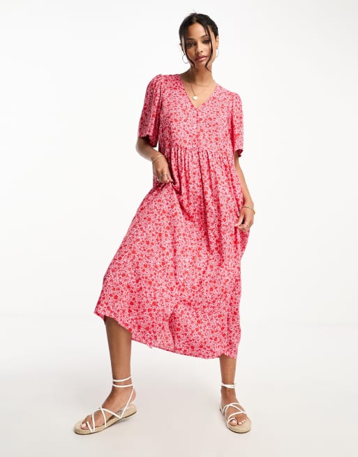 H&m red sale floral midi dress