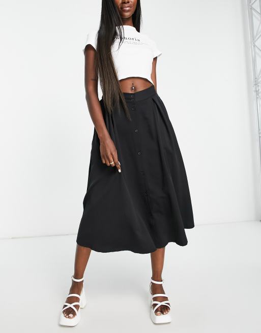 Button front on sale midi skirt black