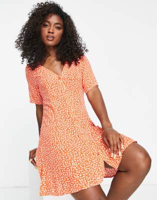 Monki button through mini dress in ditsy floral