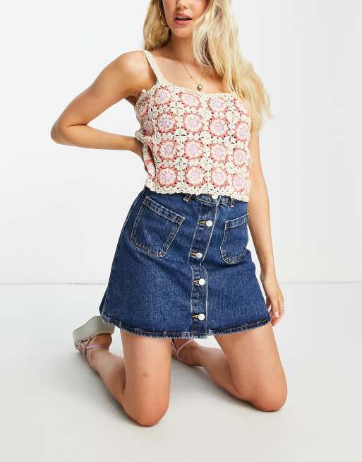 Denim mini outlet skirt with buttons